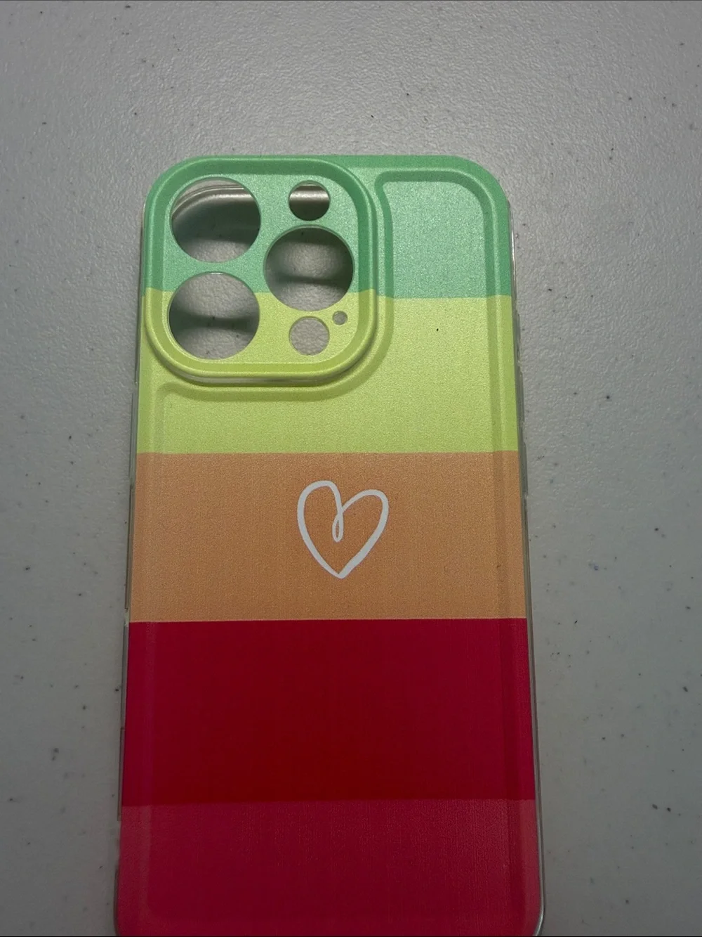 iPhone 16 Pro Multi-Color Stripe Heart Phone Case - Green, Yellow, Orange, Red